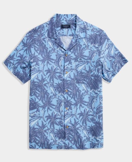 Vineyard Vines Reel &amp; Ride Seabreeze Linen Blend Short Sleeve Cabana Shirt