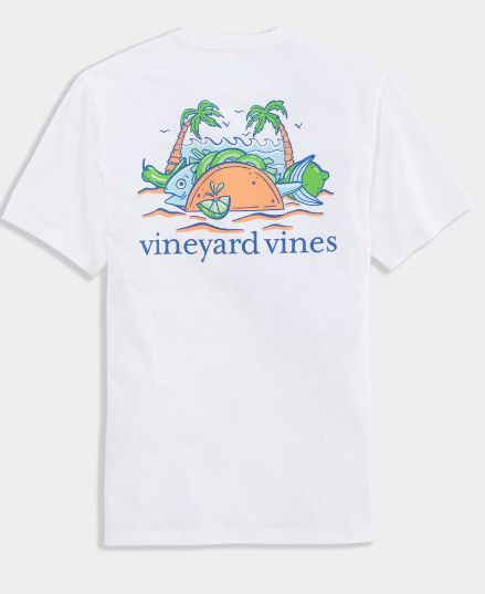 Vineyard Vines Fish Taco on the Beach Short Sleeve Pocket Tee in White Cap