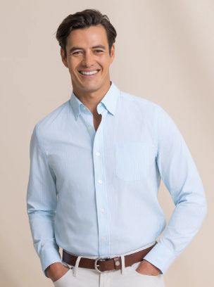 Southern Tide Amelia Island Stripe Charleston Sport Shirt in Ocean Channel