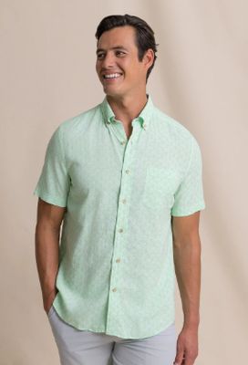 Southern Tide Seashell Cove Linen Rayon Short Sleeve Sport Shirt