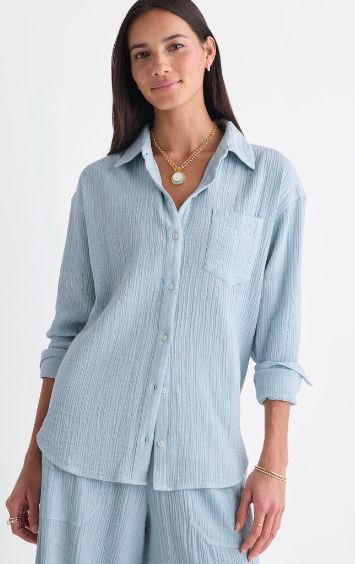 Vineyard Vines Birdie Gauze Button-Down in Del Mar Blue