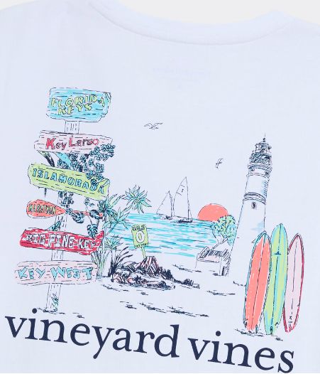 Vineyard Vines Women's Key West Toile Scenic Short-Sleeve Pocket Tee in White Cap