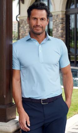 Collars &amp; Co. Relaxed Featherweight Flex Polo in Middleton Sage with Navy Stripe