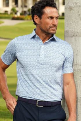 Collars &amp; Co. Relaxed Featherweight Flex Polo in Coastal Blue Floral