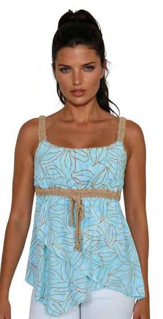Santiki Barbie Top in 1825 - Blue Tan Leaf Stamp *Color Shown*