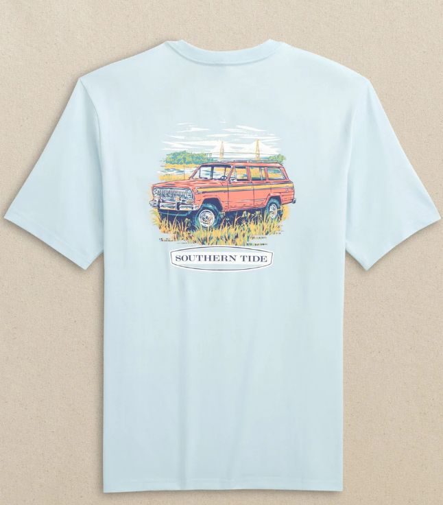 Southern Tide Marsh Wagon Short Sleeve T-Shirt in Clear Blue Day