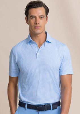 Southern Tide Driver Coral Key Plaid Printed Polo in Ocean Channel