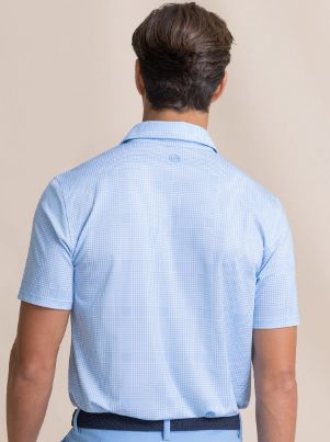 Southern Tide Driver Coral Key Plaid Printed Polo in Ocean Channel