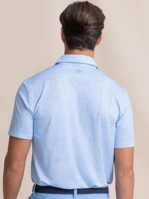 Southern Tide Driver Coral Key Plaid Printed Polo in Ocean Channel