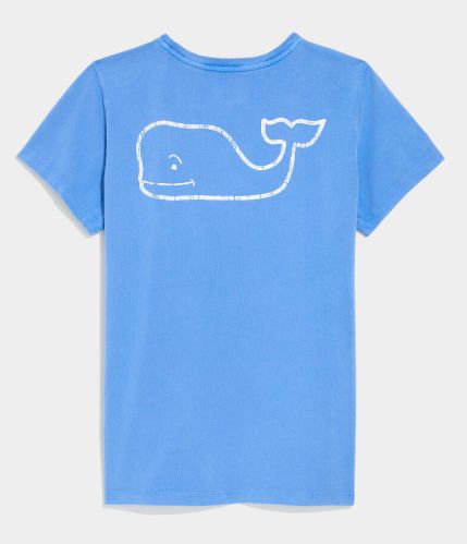 Vineyard Vines Women's Garment-Dyed Vintage Whale Short-Sleeve Pocket Tee in Breaker Blue
