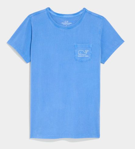Vineyard Vines Women's Garment-Dyed Vintage Whale Short-Sleeve Pocket Tee in Breaker Blue