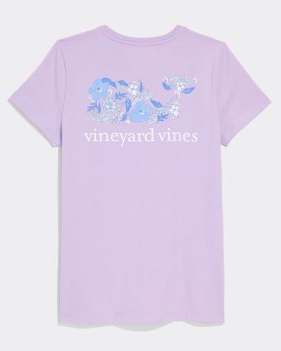 Vineyard Vines Women's Hibiscus Block Print Dynamic Whale Short-Sleeve Pocket Tee in Lilac Breeze