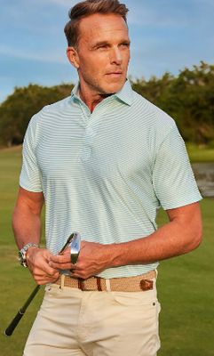 Collars &amp; Co. Relaxed Featherweight Flex Polo in Augusta Green Stripe