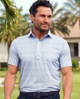 Collars &amp; Co. Relaxed Featherweight Flex Polo in Coastal Blue Floral