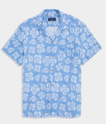Vineyard Vines Hawaiian Floral Linen Blend Short-Sleeve Cabana Shirt in Floral-Coastline