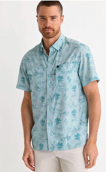 Vineyard Vines Performance Permit to Fish Short-Sleeve Harbor Shirt in Surf Spray