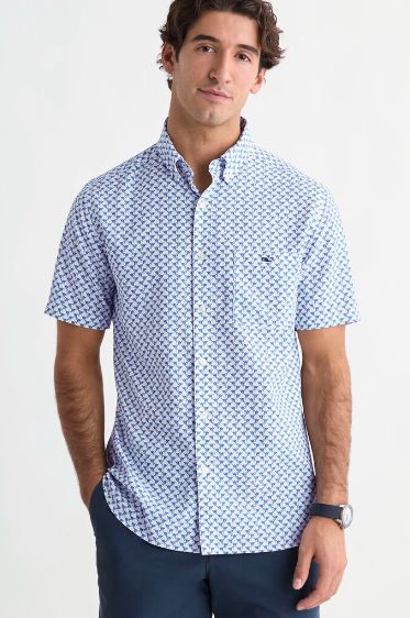 Vineyard Vines Performance Crossed Sailfish Ripstop Short-Sleeve Shirt in White Cap