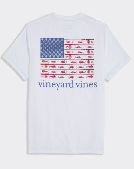 Vineyard Vines Performance USA Reel Flag Short-Sleeve Harbor Tee in White Cap