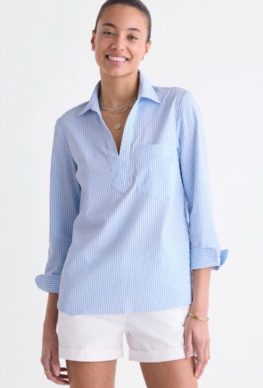 Vineyard Vines Savannah Harbor Top in Seersucker-Jake Blue