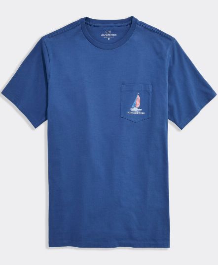 Vineyard Vines Painted Americana Sail Short-Sleeve Pocket Tee in Moonshine