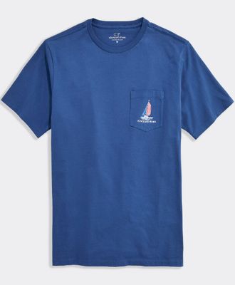 Vineyard Vines Painted Americana Sail Short-Sleeve Pocket Tee in Moonshine