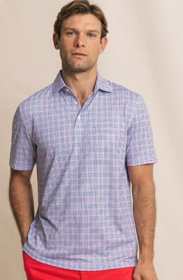 Southern Tide Driver Surfside Retreat Plaid Polo in Island Pink