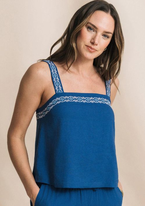 Southern Tide Arabelle Embroidered Top in Nautical Blue