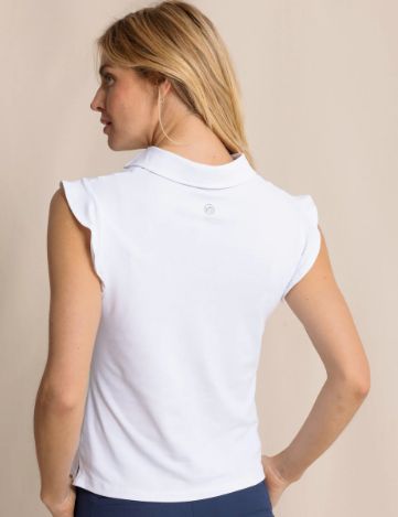 Southern Tide Dayna Active Ruffle Polo Tank in Classic White