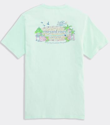 Vineyard Vines Beach Bar Surfboard Logo Short-Sleeve Pocket Tee in Aqua Glass