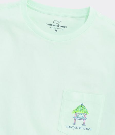 Vineyard Vines Beach Bar Surfboard Logo Short-Sleeve Pocket Tee in Aqua Glass