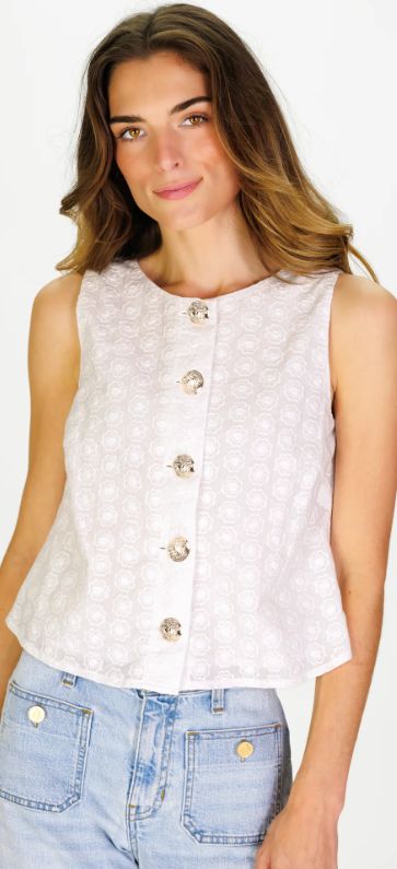 Duffield Lane Della Top in White Embroidered Floral