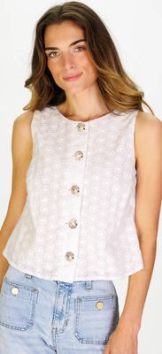 Duffield Lane Della Top in White Embroidered Floral