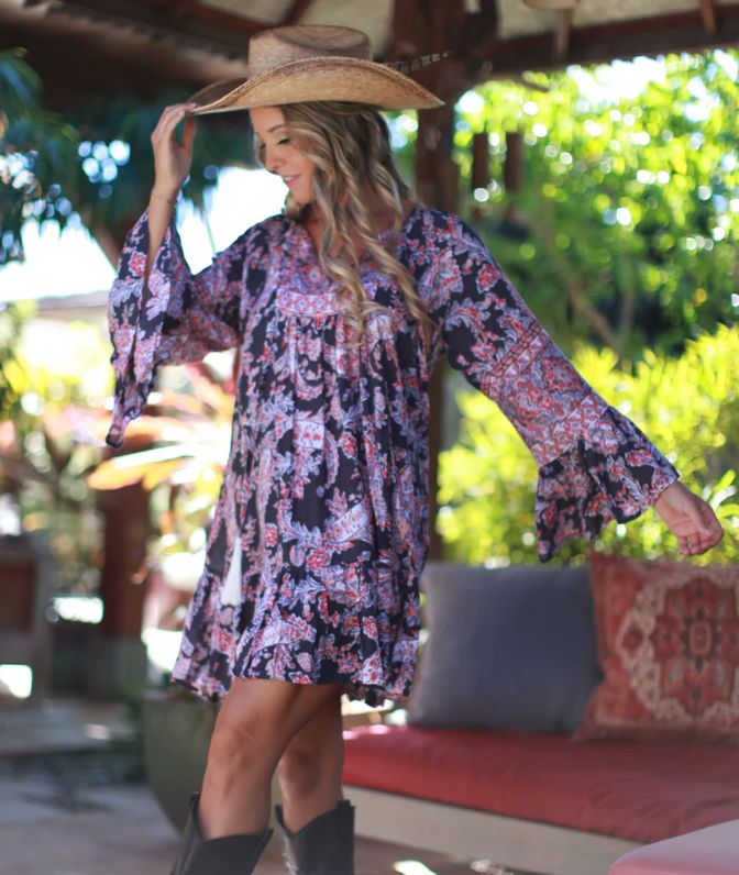 Lani Lau Paisley Moana Dress in Navy