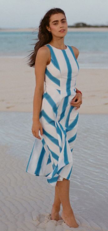 Southern Tide Hayden Stripe Mix Midi Dress in Classic White