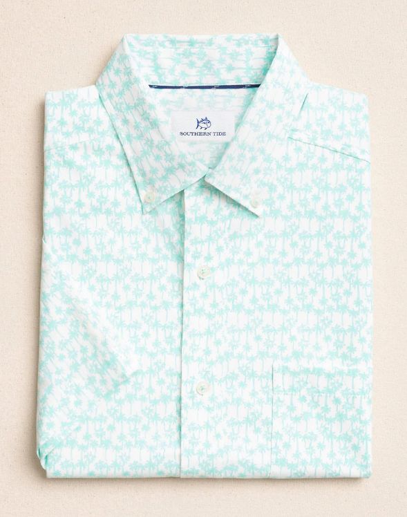 Southern Tide Talk to the Palm Coastal Breeze Short Sleeve Sportshirt in Shore Blue
