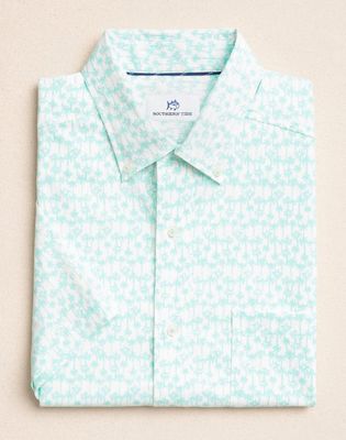 Southern Tide Talk to the Palm Coastal Breeze Short Sleeve Sportshirt in Shore Blue