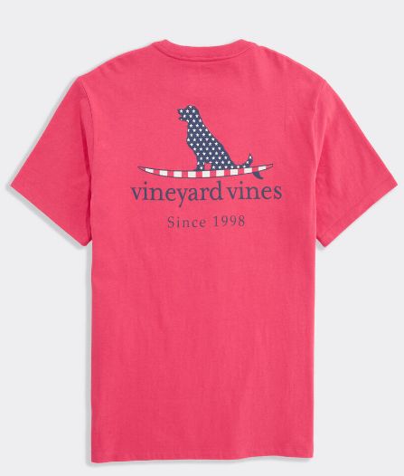 Vineyard Vines Flag Dog Surfboard Short-Sleeve Pocket Tee in Sailors Red