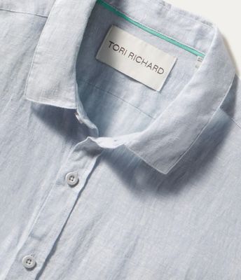 Tori Richard Kona Long Sleeve Linen Shirt in Chambray