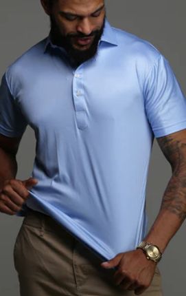 Collars &amp; Co. Semi-Spread Collar Polo in Blue Houndstooth