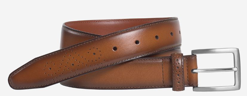 Johnston &amp; Murphy Burnished-Edge Leather Belt in Tan (75-8080)