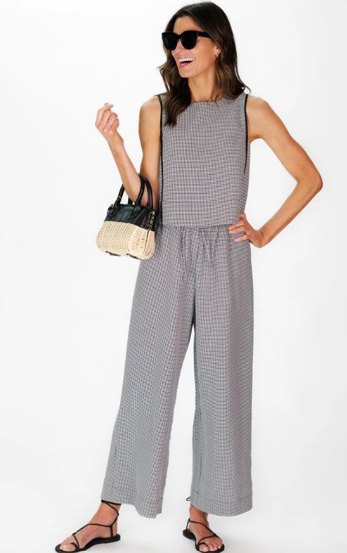Duffield Lane Troye Top in Black Mini Gingham Seersucker