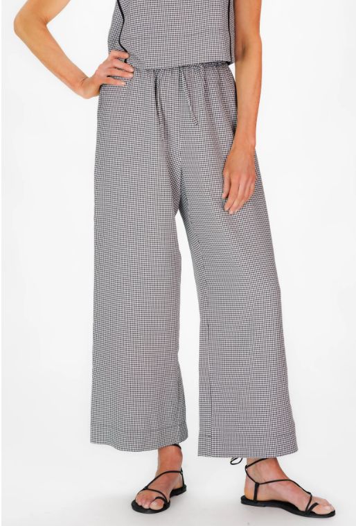 Duffield Lane Mauri Pant in Black Mini Gingham Seersucker