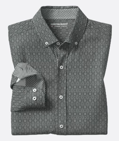 Johnston &amp; Murphy Game Day XC+™ Long-Sleeve Football Print Shirt in Black