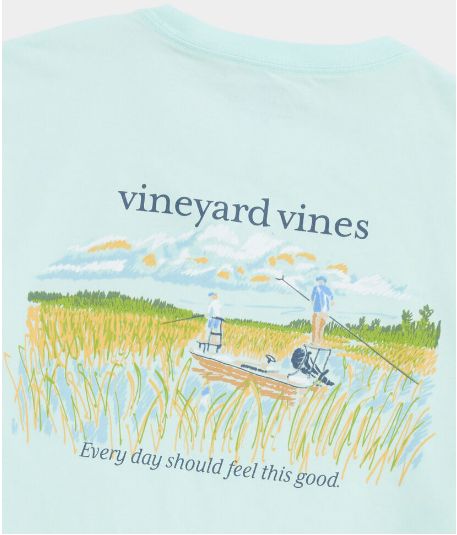 Vineyard Vines Marsh Sketched Scenic Short-Sleeve Pocket Tee in Bleached Aqua