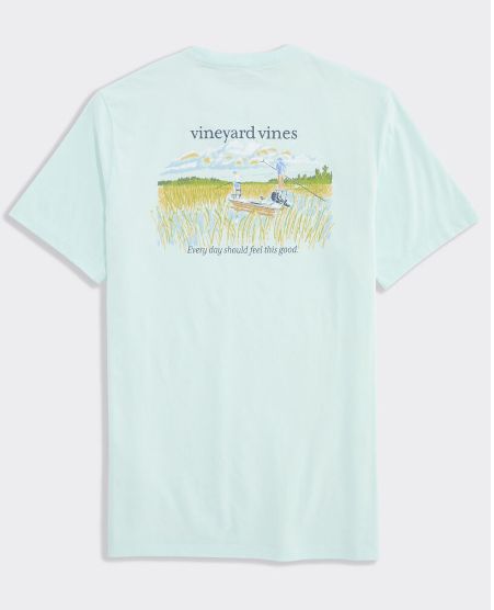 Vineyard Vines Marsh Sketched Scenic Short-Sleeve Pocket Tee in Bleached Aqua