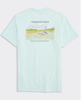 Vineyard Vines Marsh Sketched Scenic Short-Sleeve Pocket Tee in Bleached Aqua