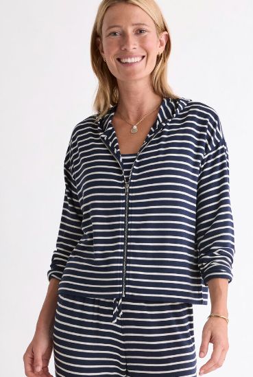 Vineyard Vines Dreamy Jersey Full-Zip Hoodie in Stripe Nautical Navy