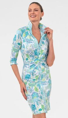 Gretchen Scott Twist and Shout Dress - Blooming Party in Ocean Turquoise