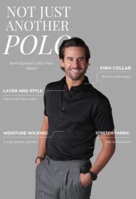 Collars &amp; Co. Relaxed Semi-Spread Collar Polo in Black