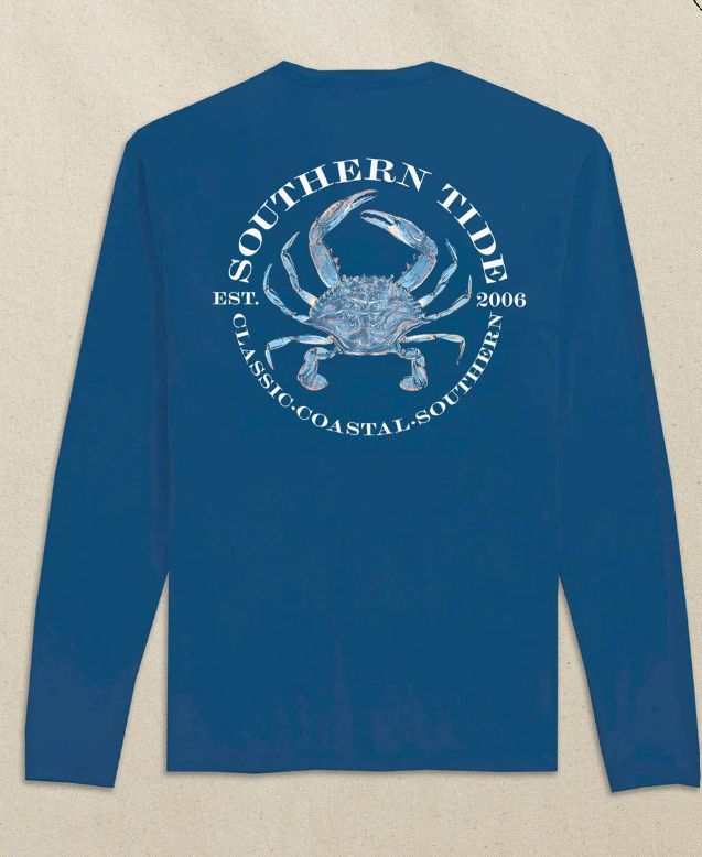Southern Tide Long Sleeve Blue Crab Tee in Nautical Blue